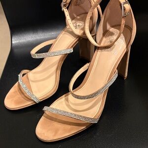 Vince Camuto Tan Heels with Rhinestone Straps